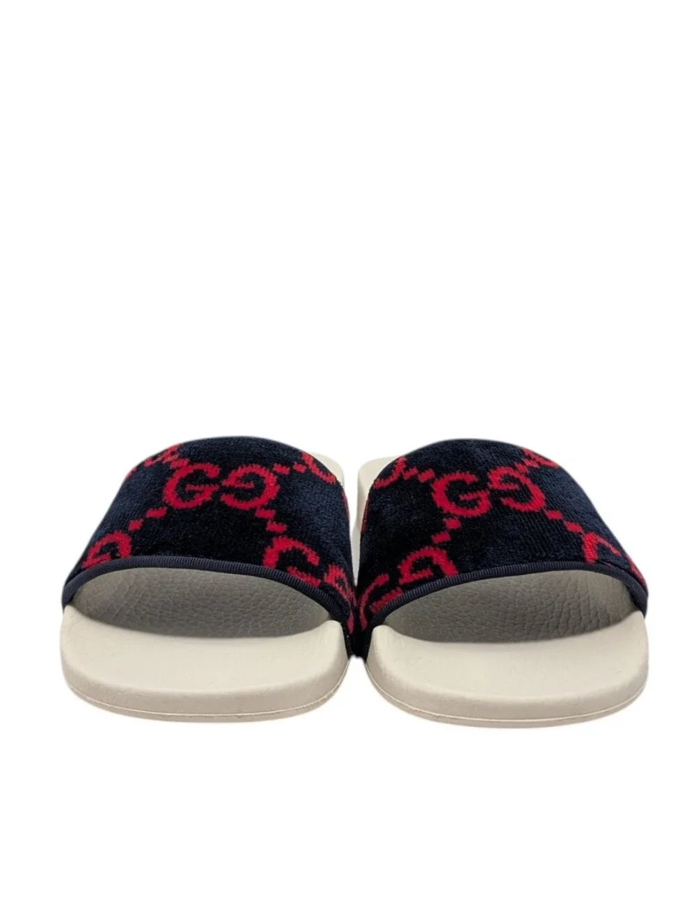Gucci Navy/Red Monogram Terry Cloth Velvet Slide Sandals Size EU 38
